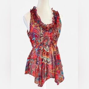 Daytrip Boho Paisley Ruffle Sleeveless Blouse | Size S